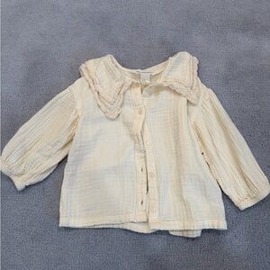 H&M Cream Button Down Kids Shirt with Lace Collar